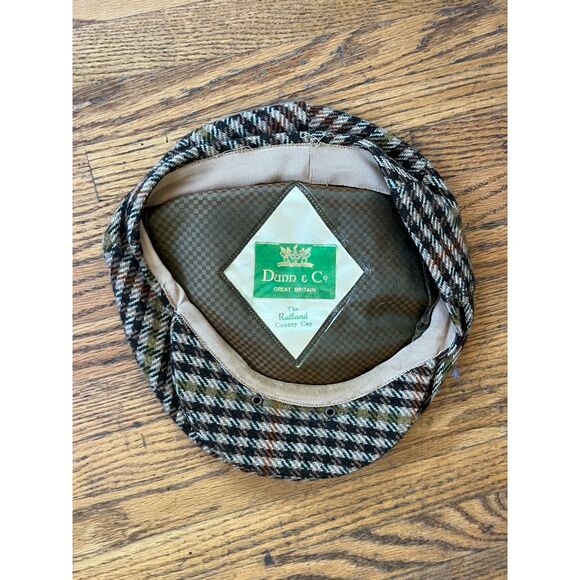 Vintage Dunn & Co Brown Check Flat Cap Hat Mens Size 7.5 - Picture 5 of 6